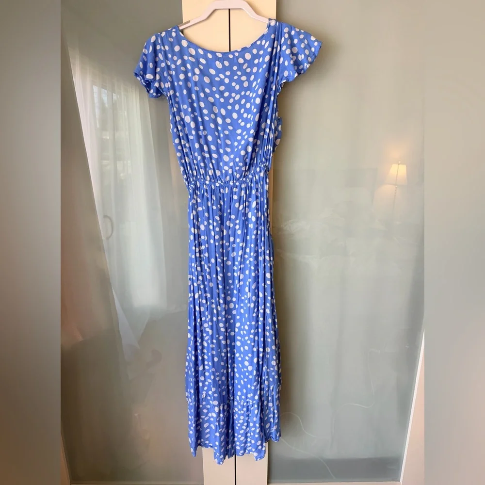 Tiare Hawaii Blue Polka Dot Midi Dress With Pockets – Resort Style - Picture 6 of 9
